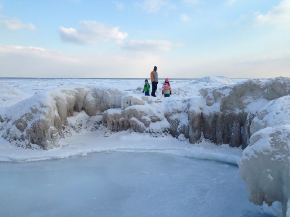 ice formations on the shores of Lake Michigan
